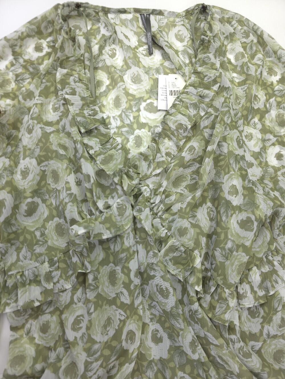 New Anthropologie Loverly Grey Green Floral Ruffle V-Neck Mini Dress Sz M - Picture 5 of 11